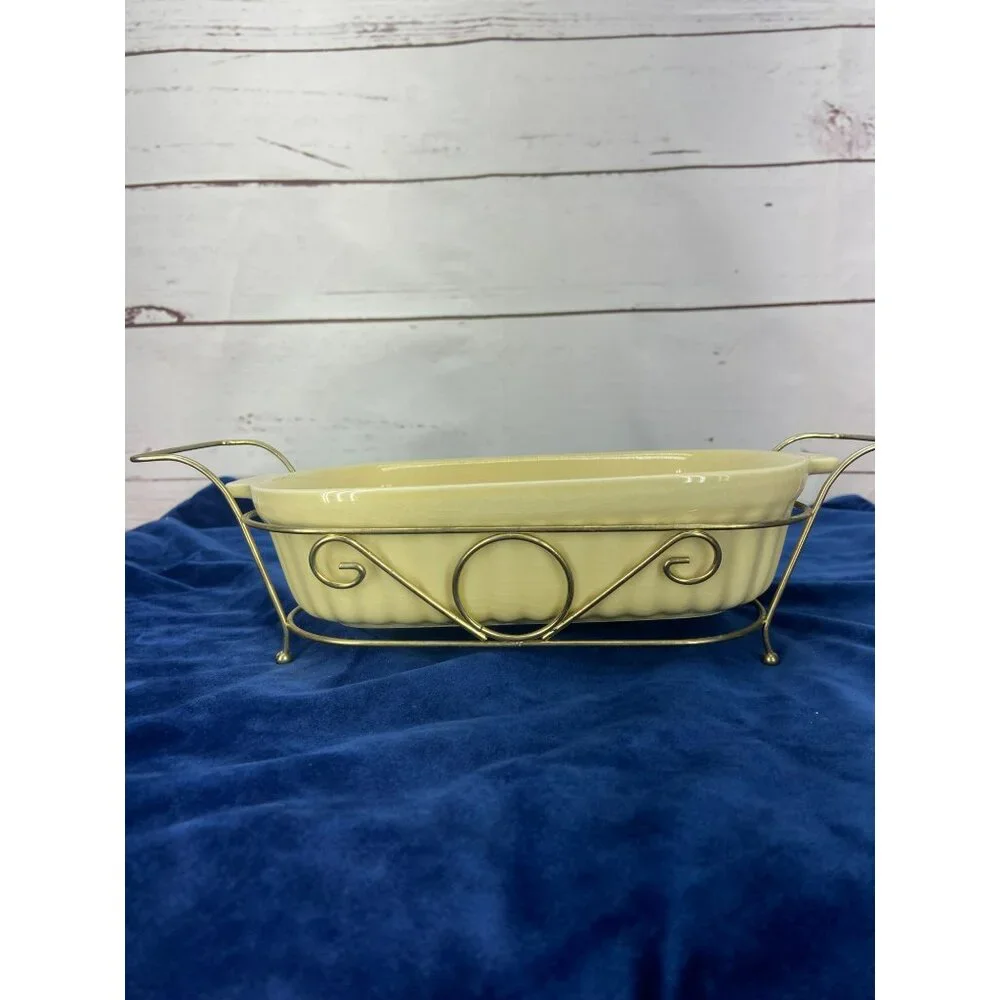 Vintage 1983 Pfaltzgraff Ceramic Casserole Dish‎ with Metal Rack